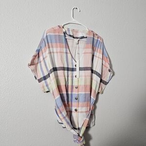 Caslon Plaid Button-Up Women Top Sz L